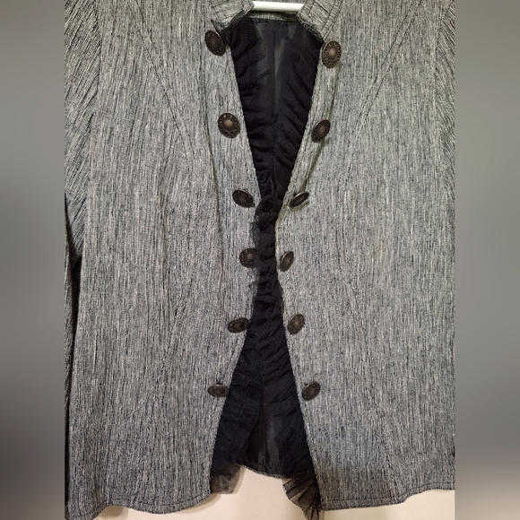 Lana sport 10 women's linen military jacket black mesh ruffles bell sleeve - Picture 3 of 6